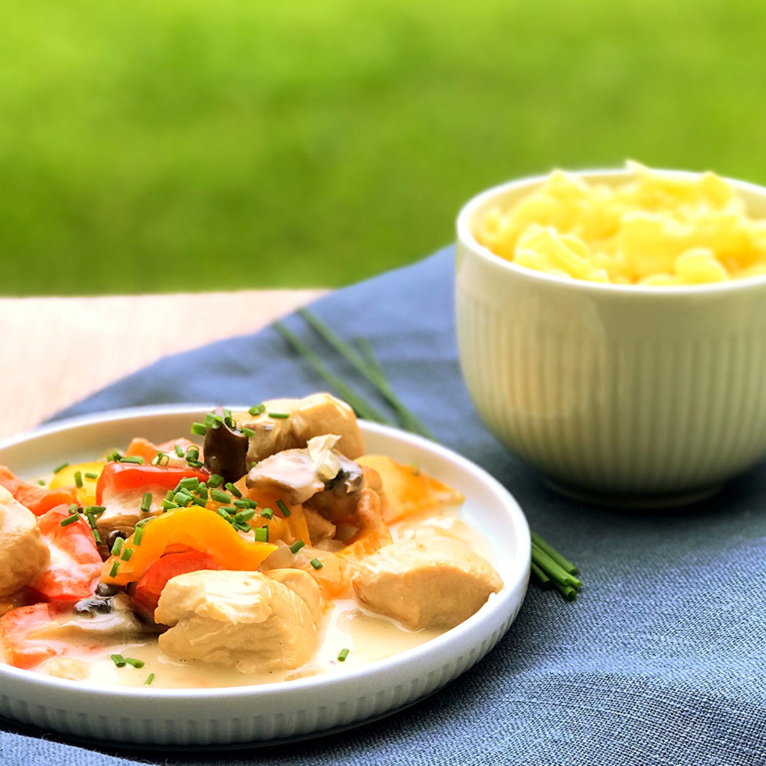 Hühnerragout mit Champignons und Paprika